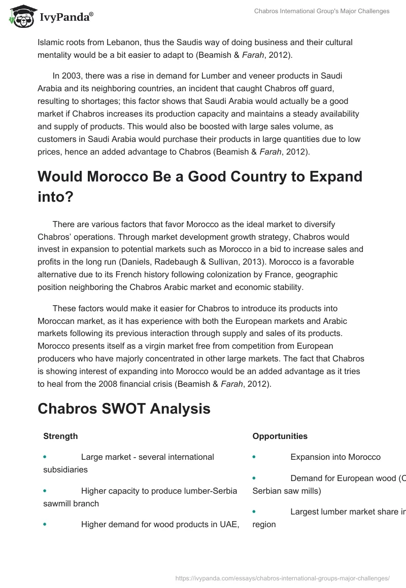 Chabros International Group's Major Challenges. Page 4