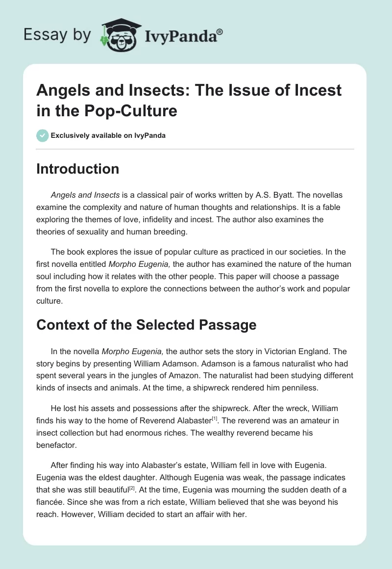Angels and Insects: The Issue of Incest in the Pop-Culture. Page 1