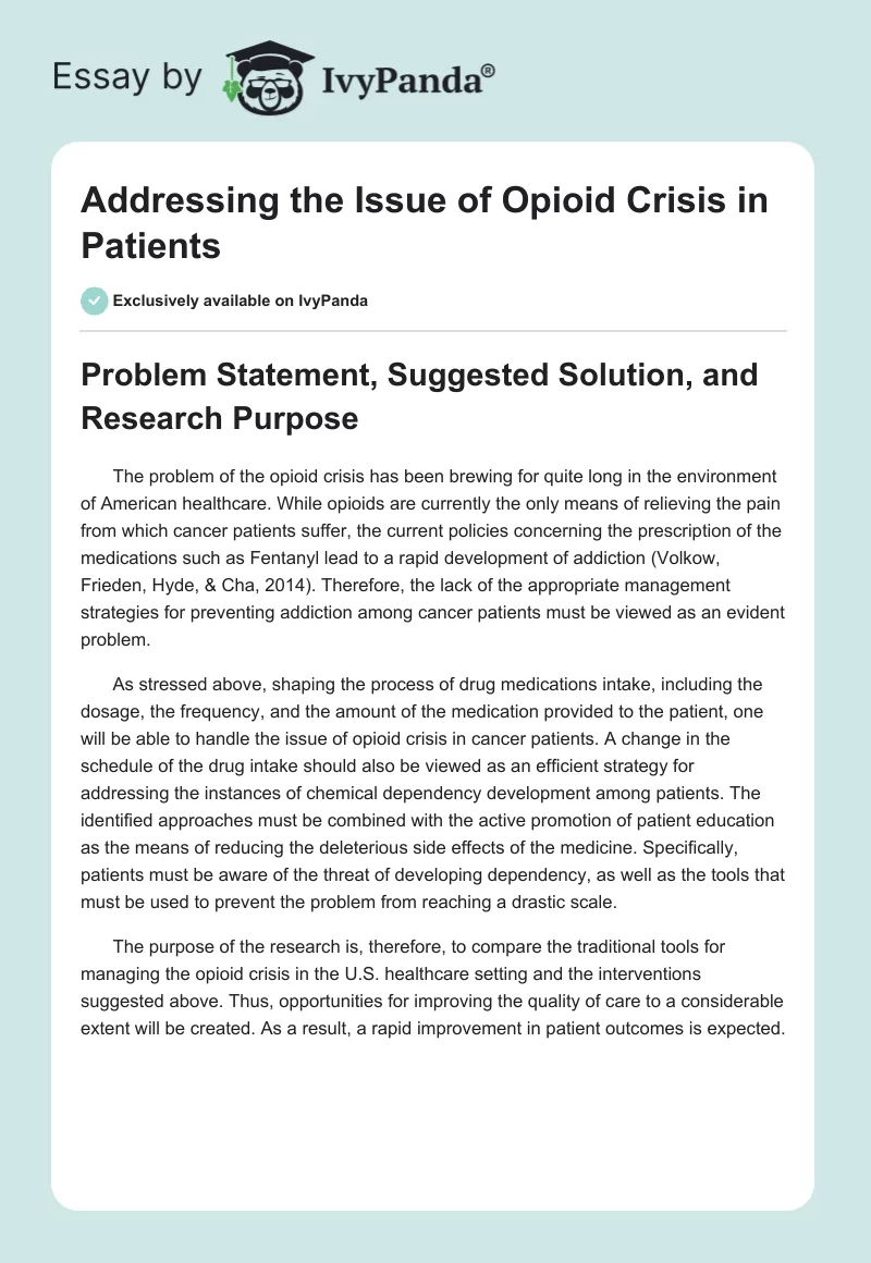 Addressing the Issue of Opioid Crisis in Patients. Page 1