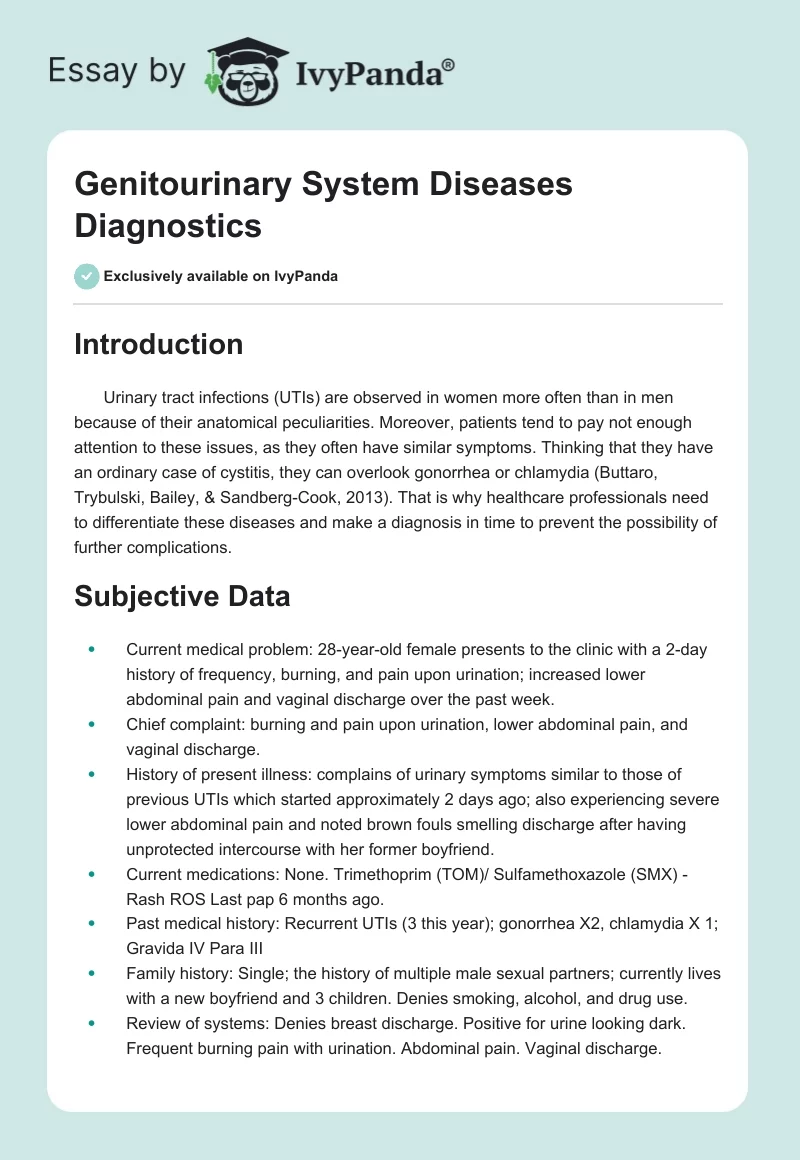 Genitourinary System Diseases Diagnostics. Page 1