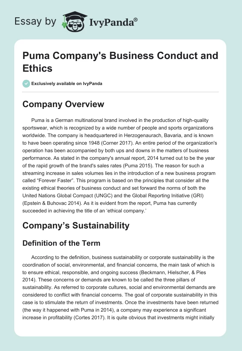 Puma Company's Business Conduct and Ethics. Page 1