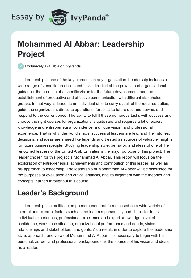 Mohammed Al Abbar: Leadership Project. Page 1