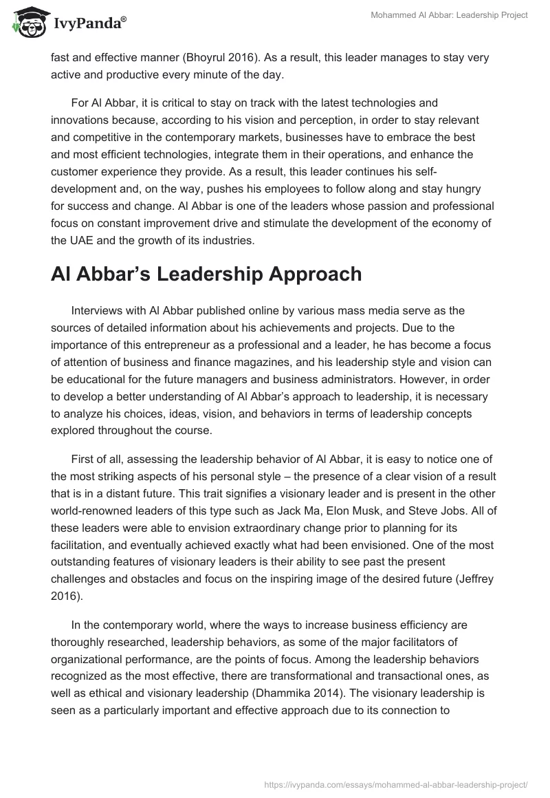 Mohammed Al Abbar: Leadership Project. Page 5