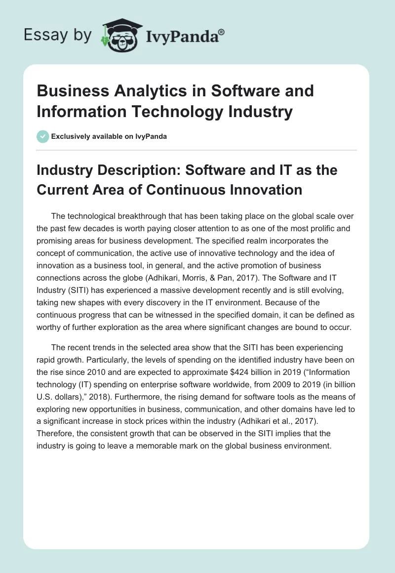Business Analytics in Software and Information Technology Industry. Page 1