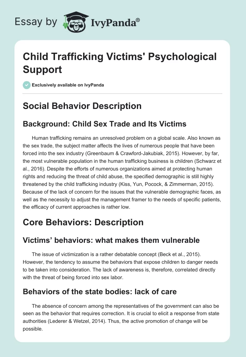 Child Trafficking Victims' Psychological Support. Page 1