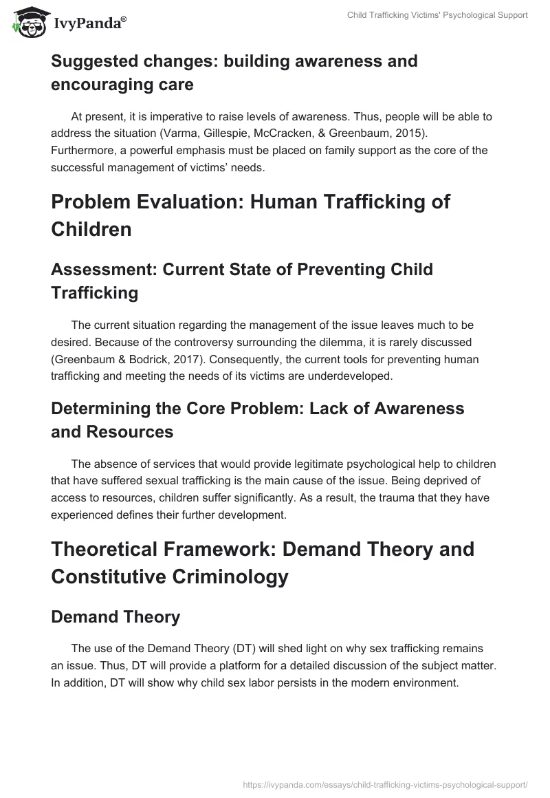 Child Trafficking Victims' Psychological Support. Page 2