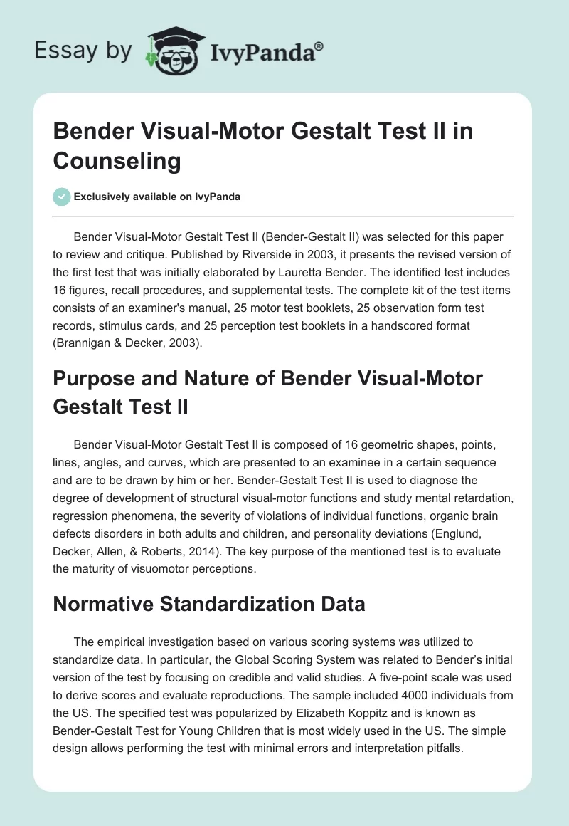 Bender Visual-Motor Gestalt Test II in Counseling. Page 1