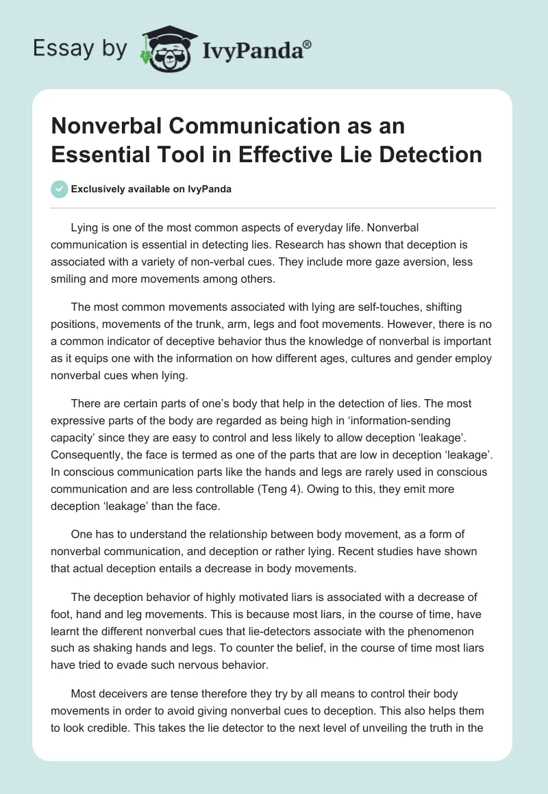 Nonverbal Communication as an Essential Tool in Effective Lie Detection. Page 1