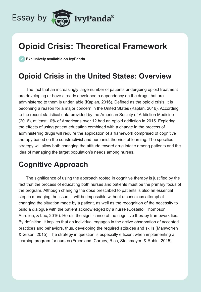 Opioid Crisis: Theoretical Framework. Page 1