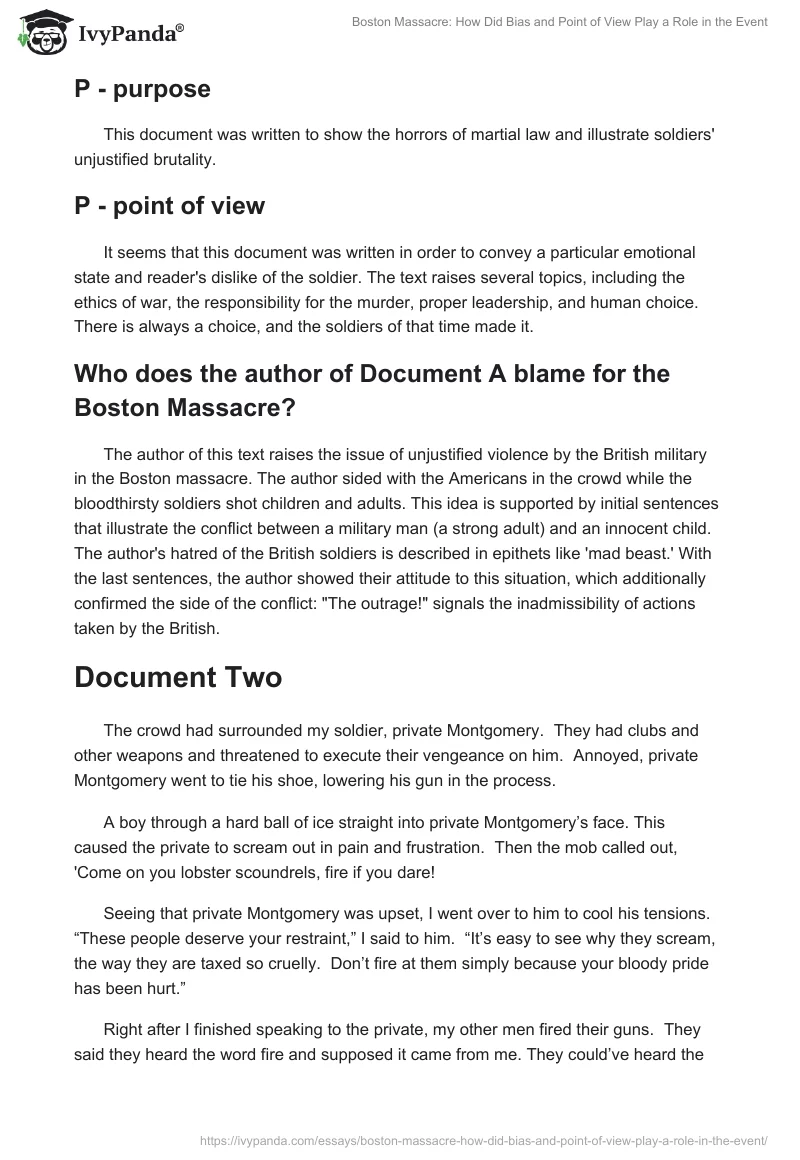 Boston Massacre: How Did Bias and Point of View Play a Role in the Event. Page 2