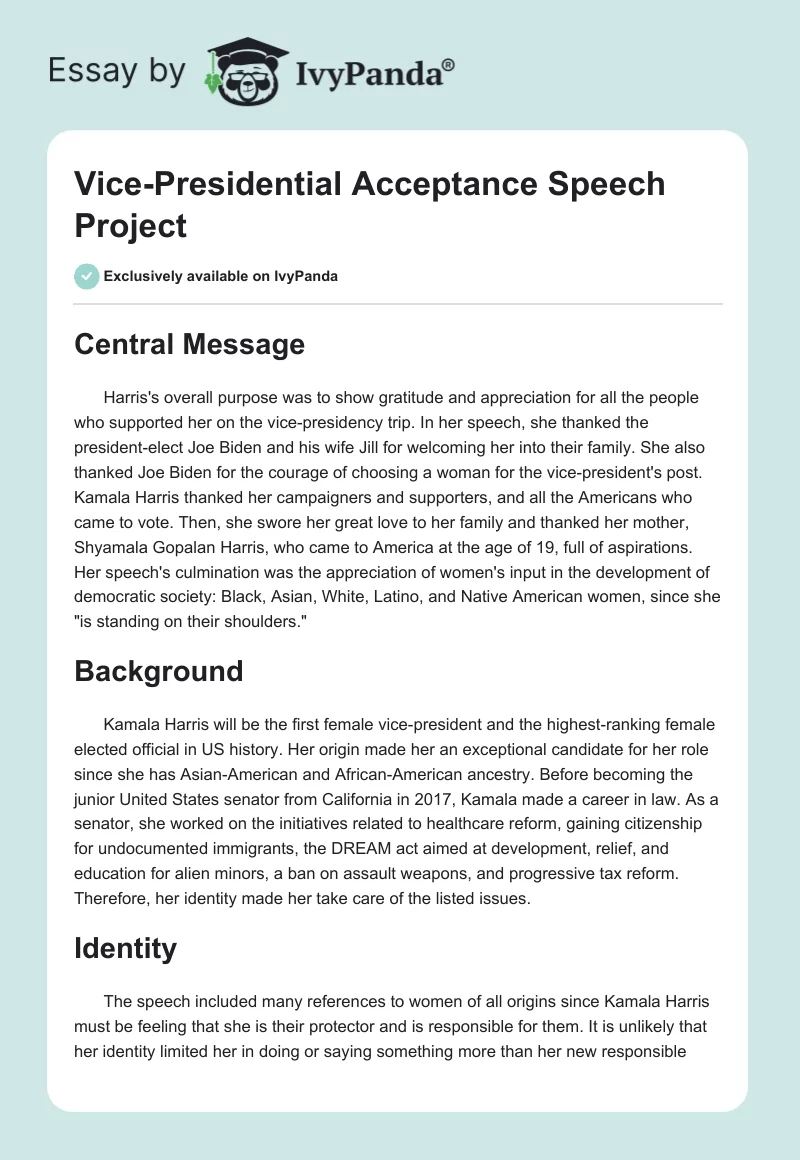 Vice-Presidential Acceptance Speech Project. Page 1