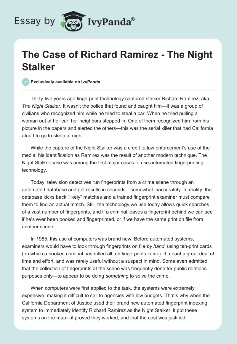 The Case of Richard Ramirez - The Night Stalker. Page 1
