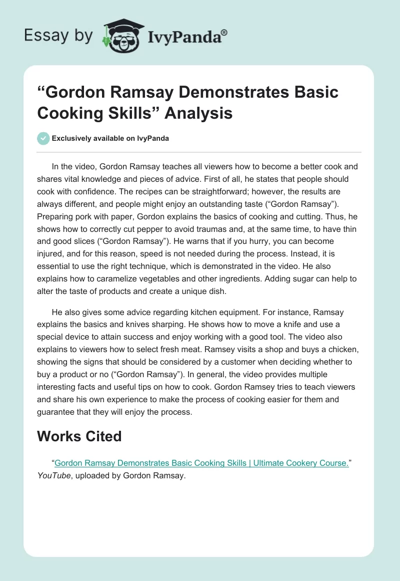 “Gordon Ramsay Demonstrates Basic Cooking Skills” Analysis. Page 1