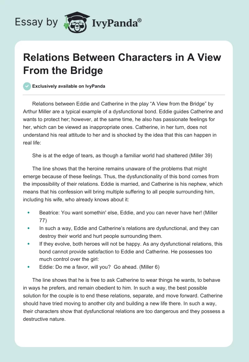 Relations Between Characters in "A View From the Bridge". Page 1