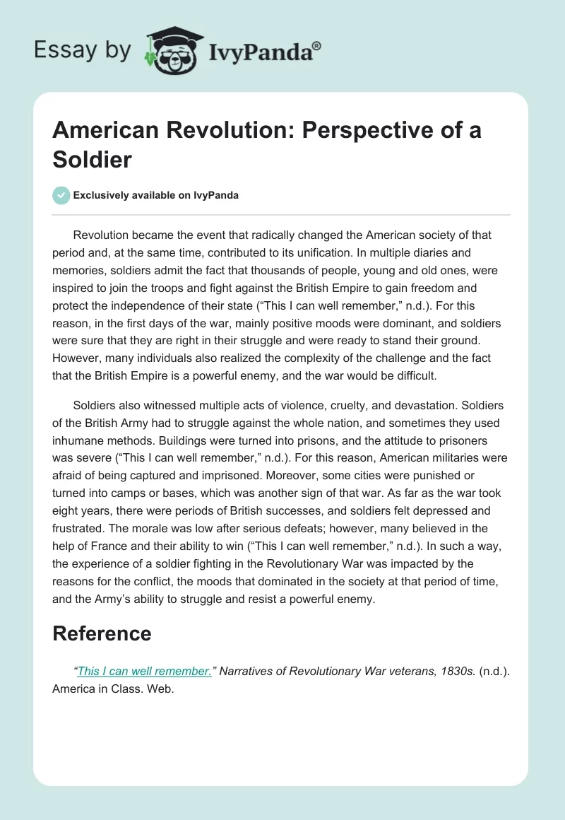 American Revolution: Perspective of a Soldier. Page 1