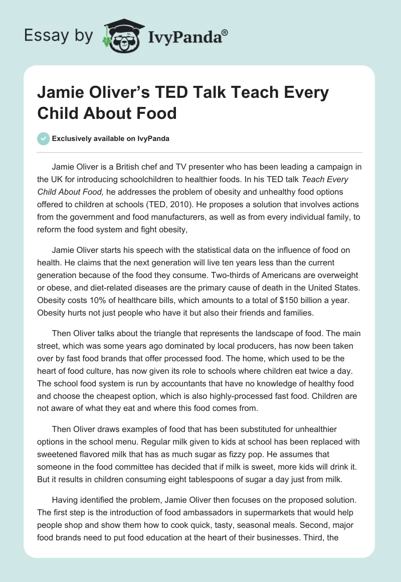 Jamie Oliver’s TED Talk Teach Every Child About Food. Page 1