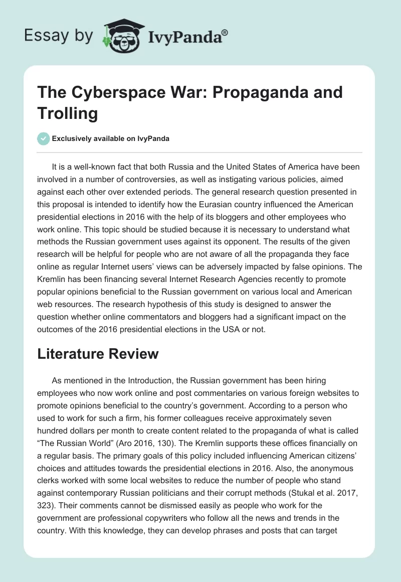 The Cyberspace War: Propaganda and Trolling. Page 1