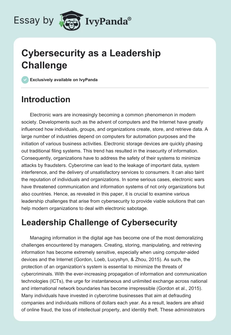 Cybersecurity as a Leadership Challenge. Page 1