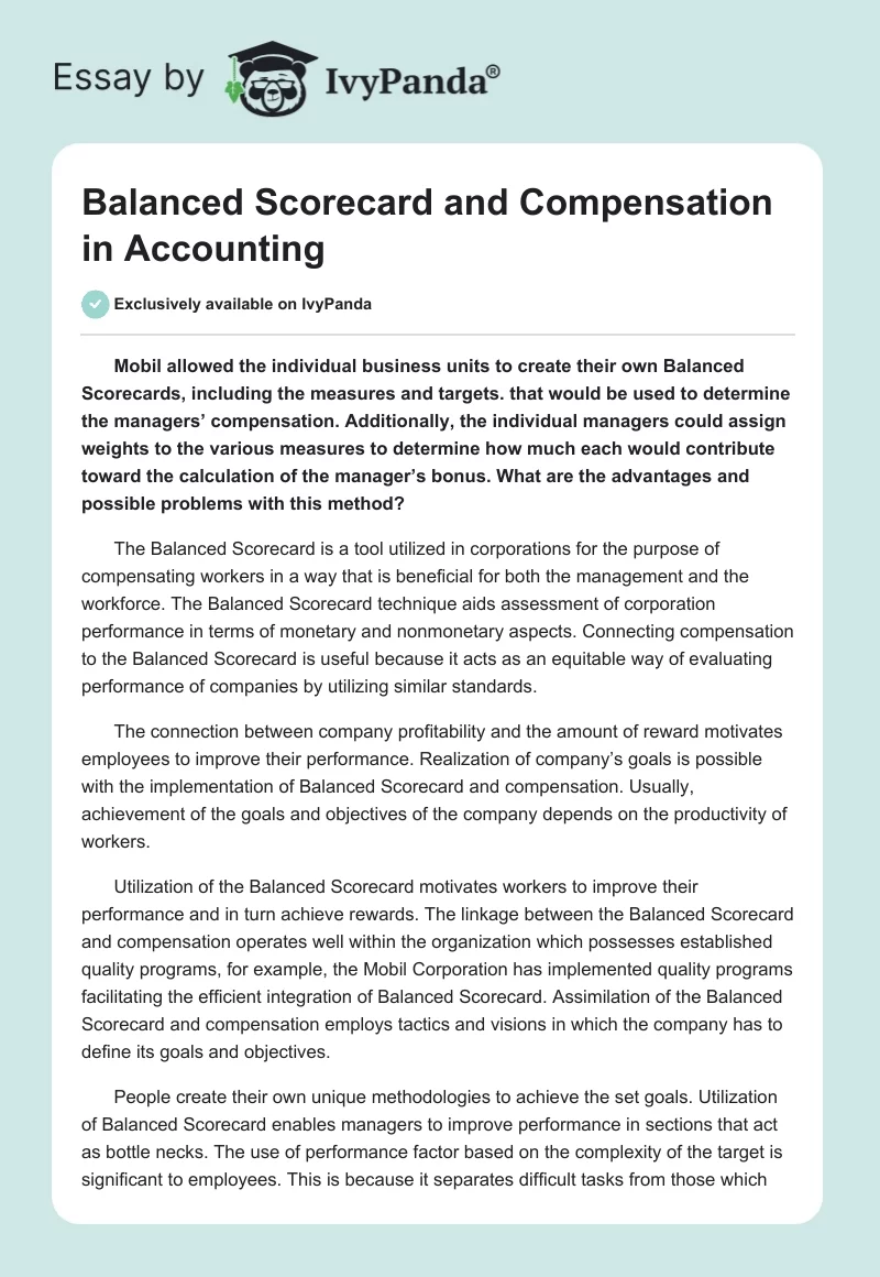 Balanced Scorecard and Compensation in Accounting. Page 1