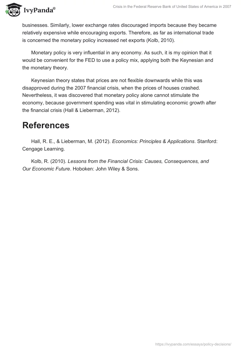 Crisis in the Federal Reserve Bank of United States of America in 2007. Page 2
