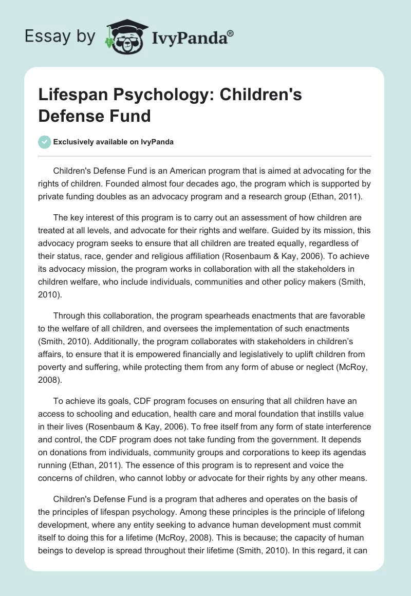 Lifespan Psychology: Children's Defense Fund. Page 1
