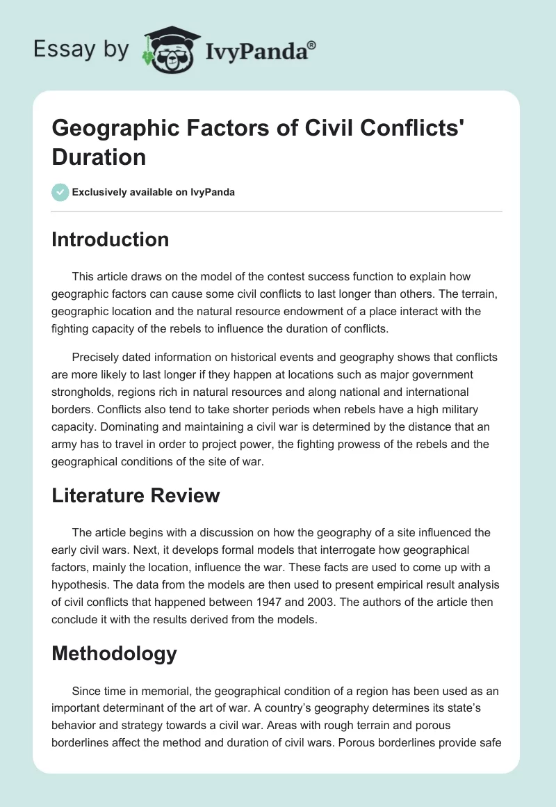 Geographic Factors of Civil Conflicts' Duration. Page 1