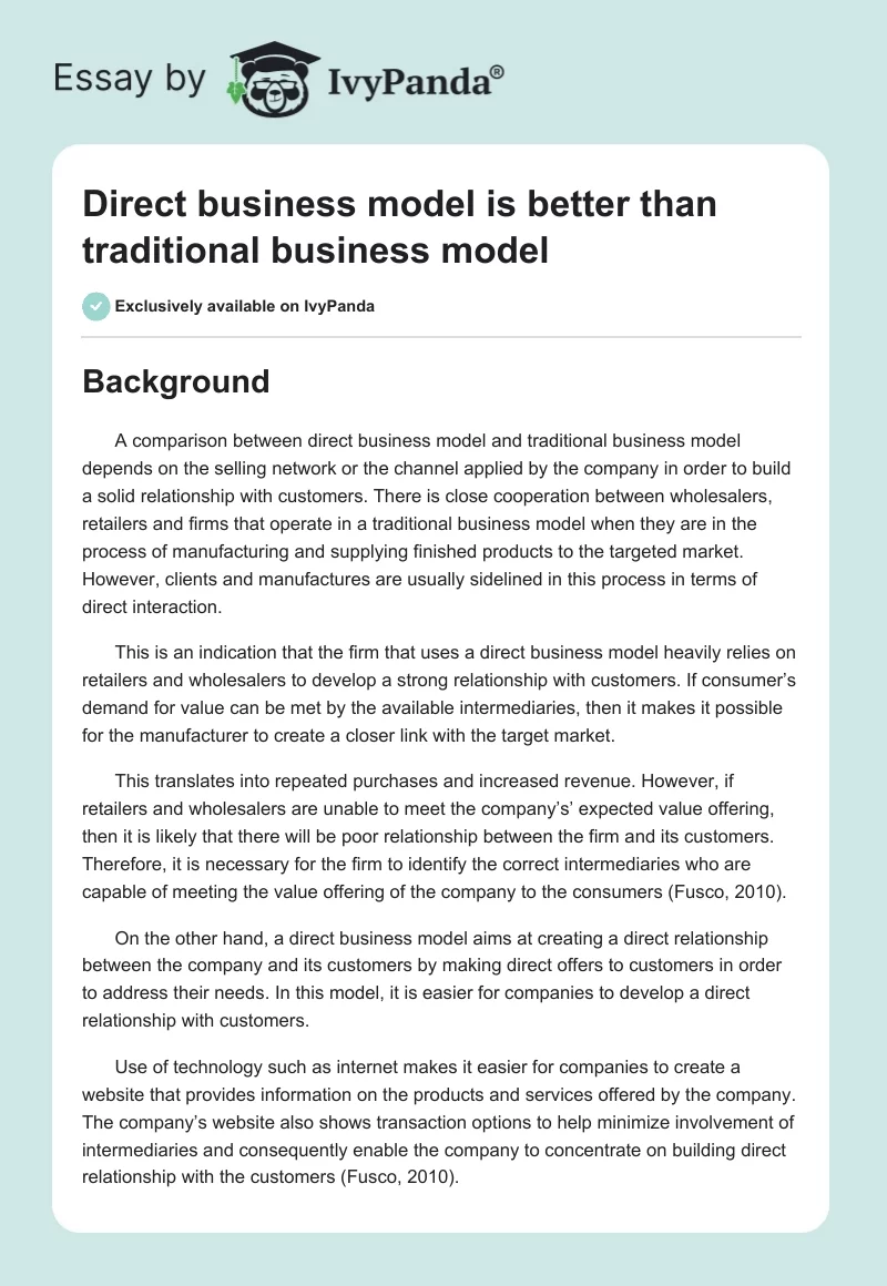Direct business model is better than traditional business model. Page 1