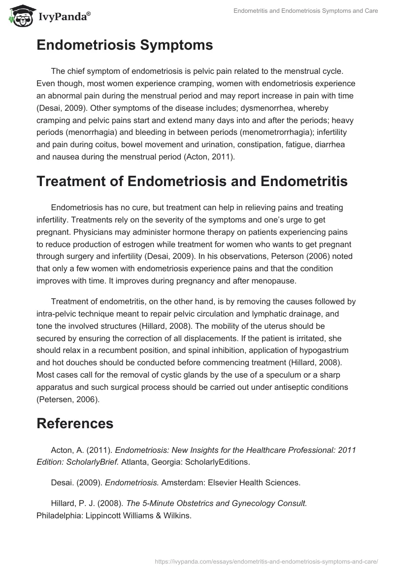 Endometritis and Endometriosis Symptoms and Care. Page 2