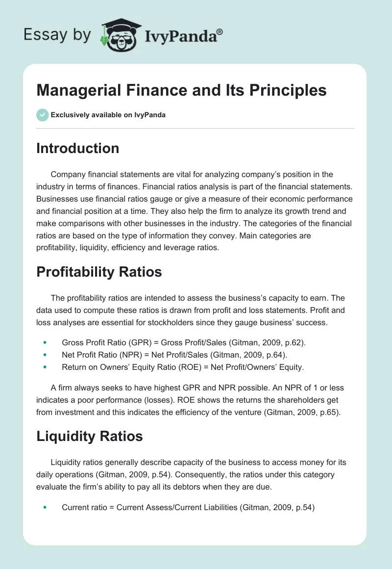 Managerial Finance and Its Principles. Page 1