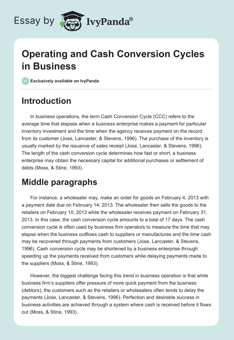 Operating and Cash Conversion Cycles in Business. Page 1