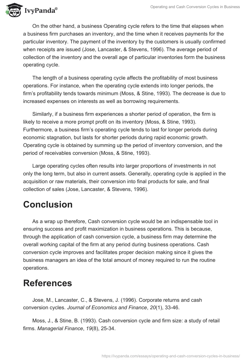 Operating and Cash Conversion Cycles in Business. Page 2