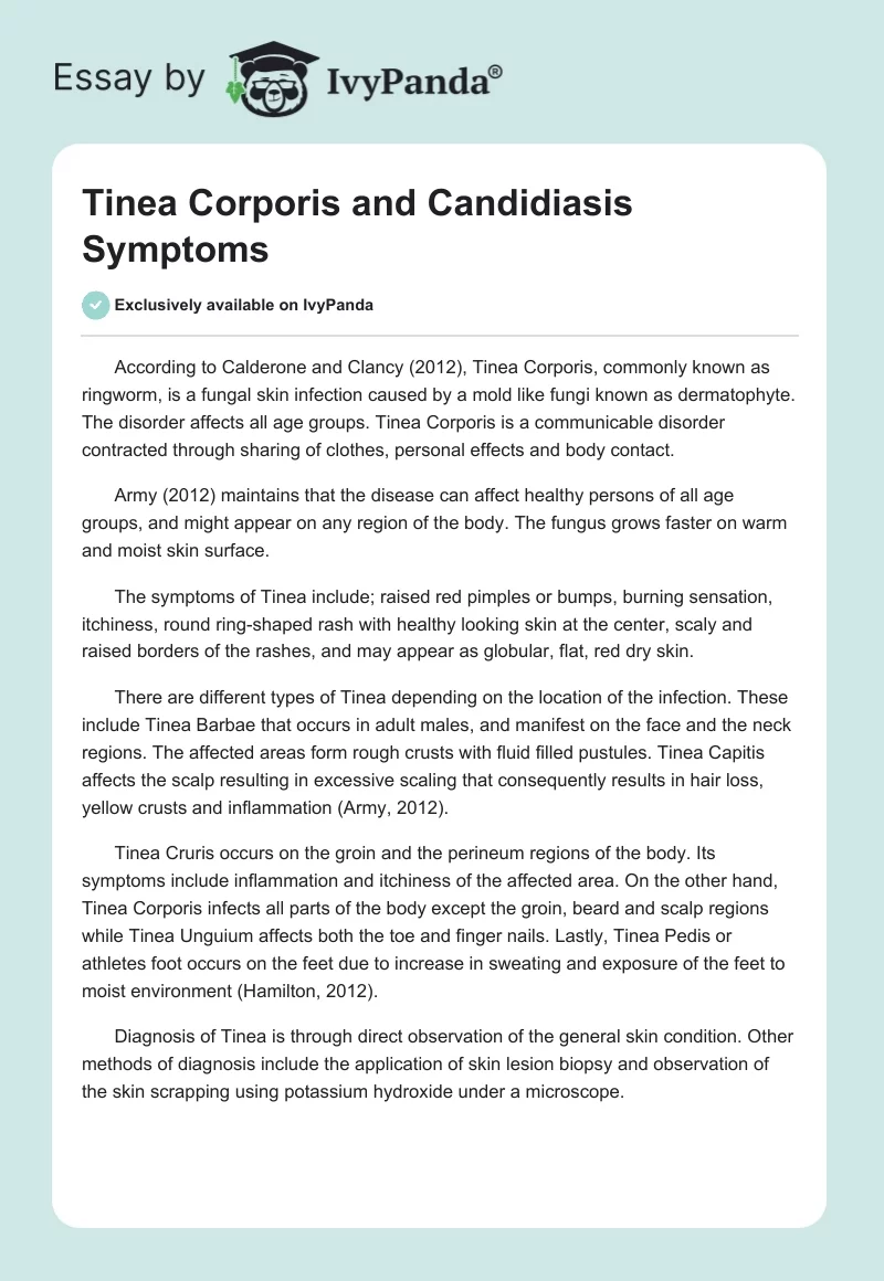 Tinea Corporis and Candidiasis Symptoms. Page 1
