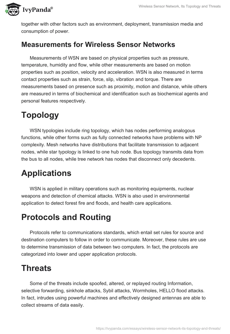 Wireless Sensor Network, Its Topology and Threats. Page 2