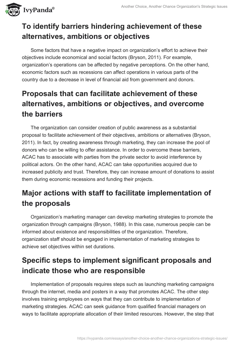Another Choice, Another Chance Organization's Strategic Issues. Page 2