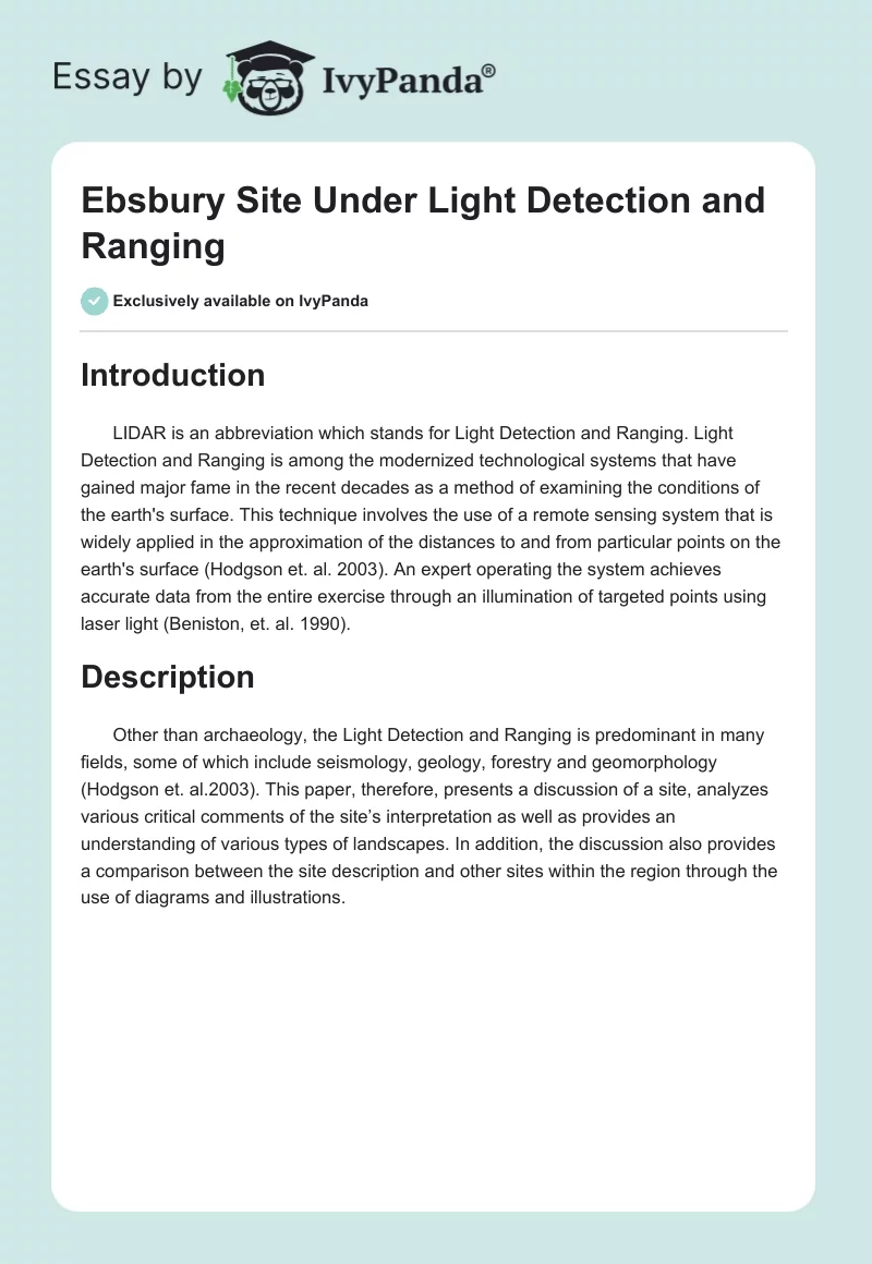 Ebsbury Site Under Light Detection and Ranging. Page 1