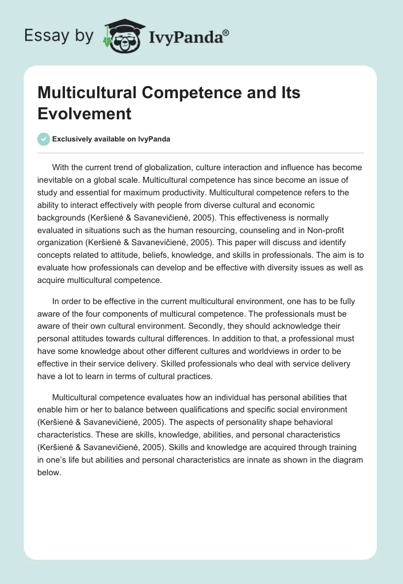 Multicultural Competence and Its Evolvement. Page 1