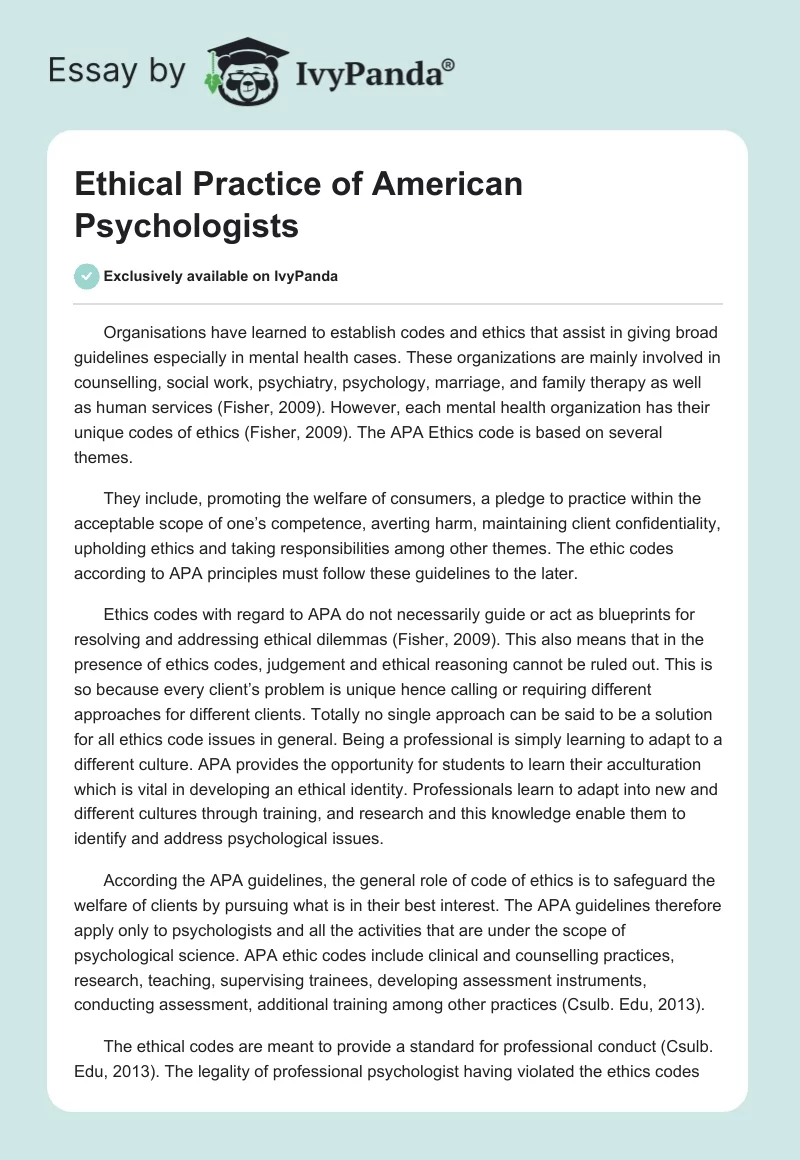 Ethical Practice of American Psychologists. Page 1