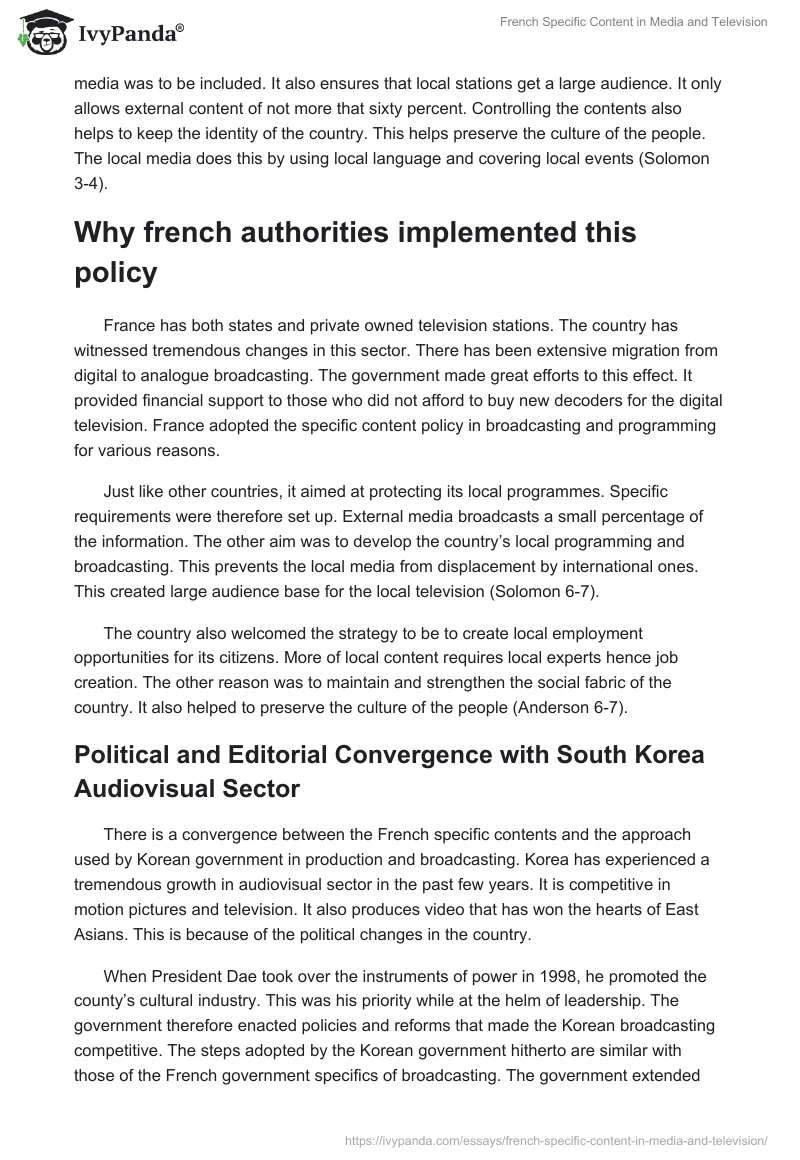 French Specific Content in Media and Television. Page 2