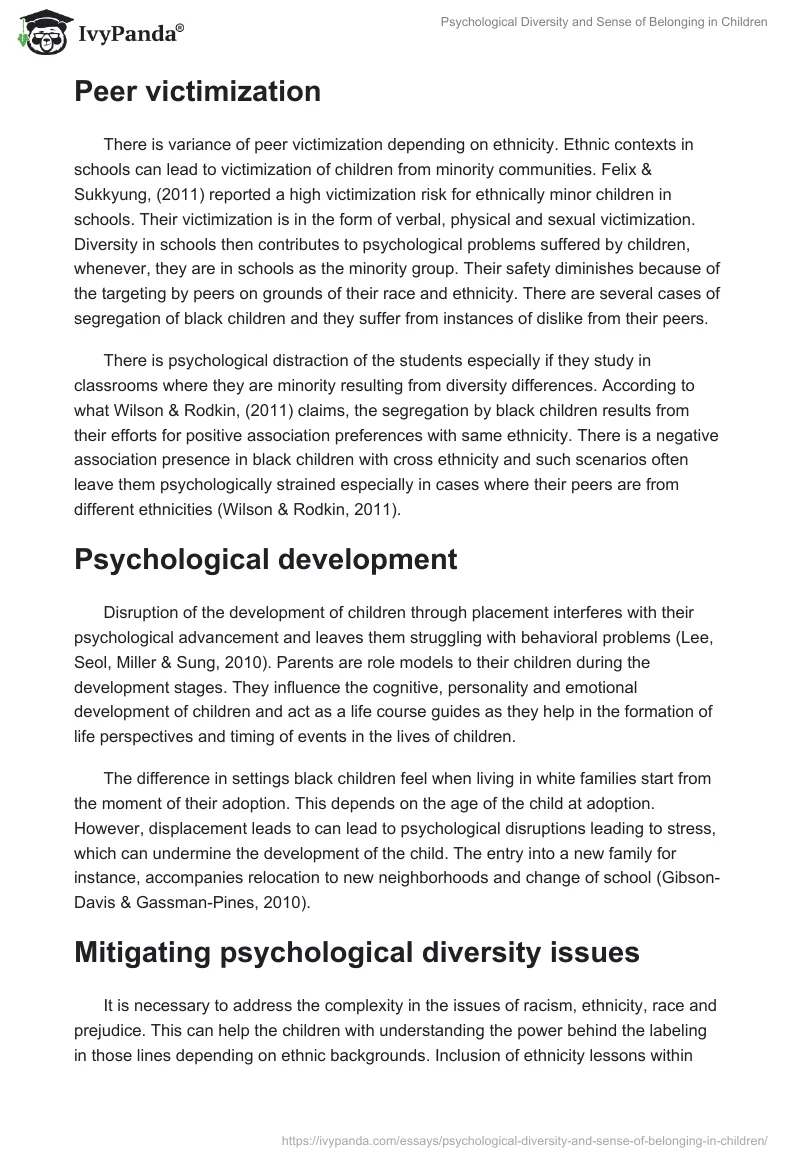 Psychological Diversity and Sense of Belonging in Children. Page 2