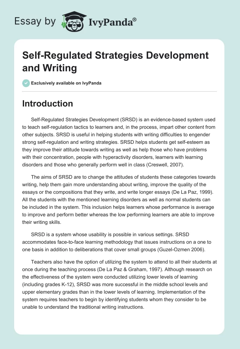 Self-Regulated Strategies Development and Writing. Page 1