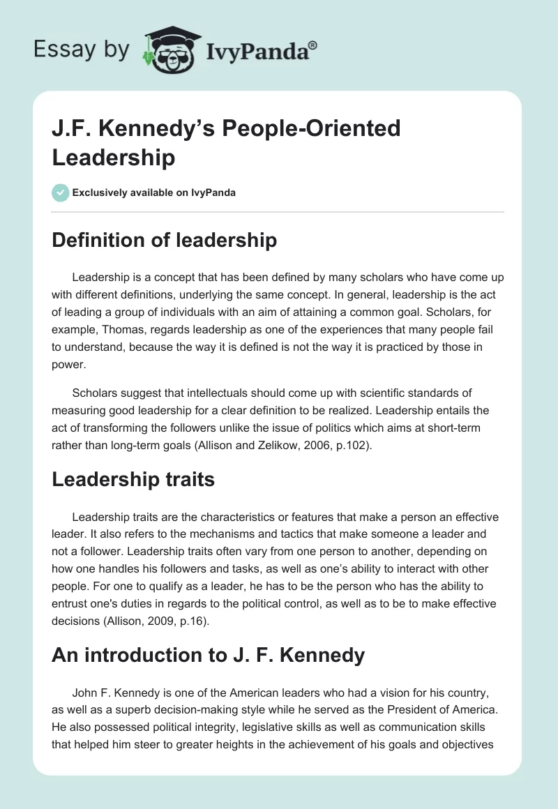 J.F. Kennedy’s People-Oriented Leadership. Page 1