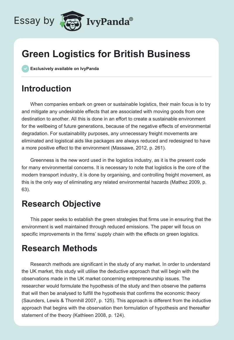 Green Logistics for British Business. Page 1