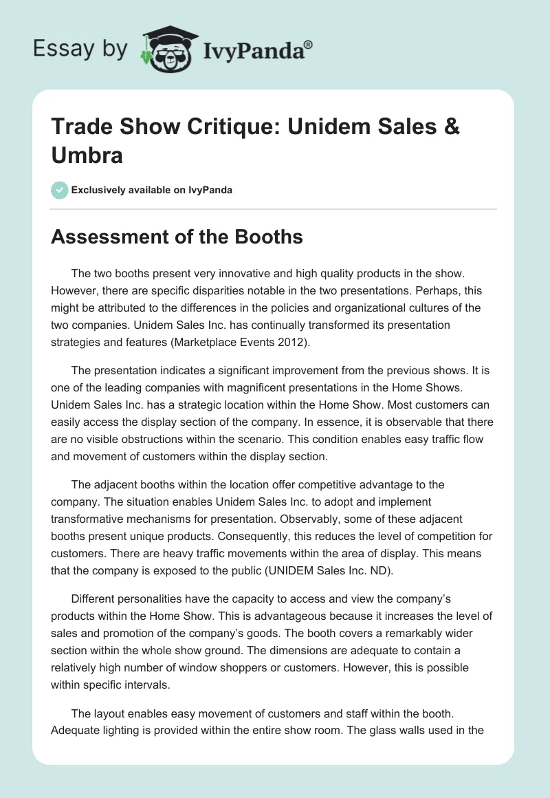 Trade Show Critique: Unidem Sales & Umbra. Page 1