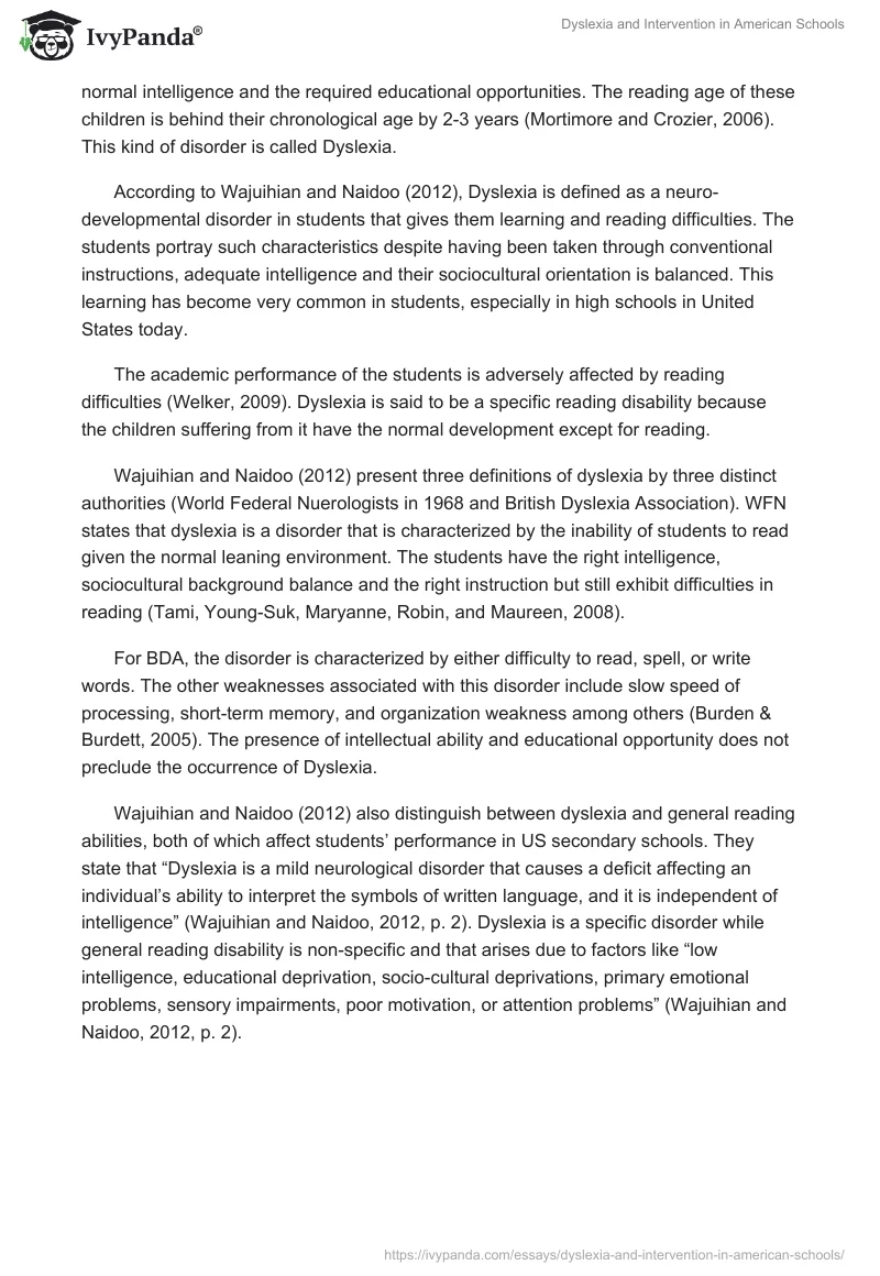 Dyslexia and Intervention in American Schools. Page 3
