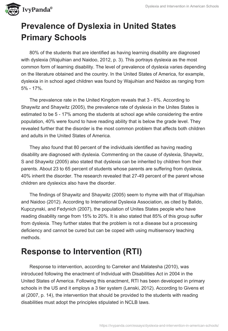 Dyslexia and Intervention in American Schools. Page 4