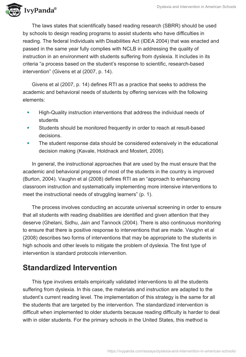 Dyslexia and Intervention in American Schools. Page 5