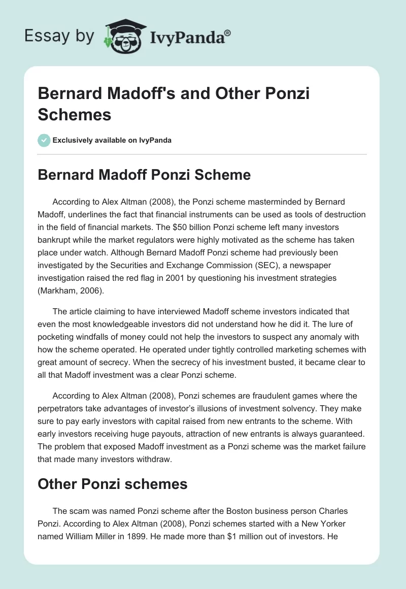 Bernard Madoff's and Other Ponzi Schemes. Page 1