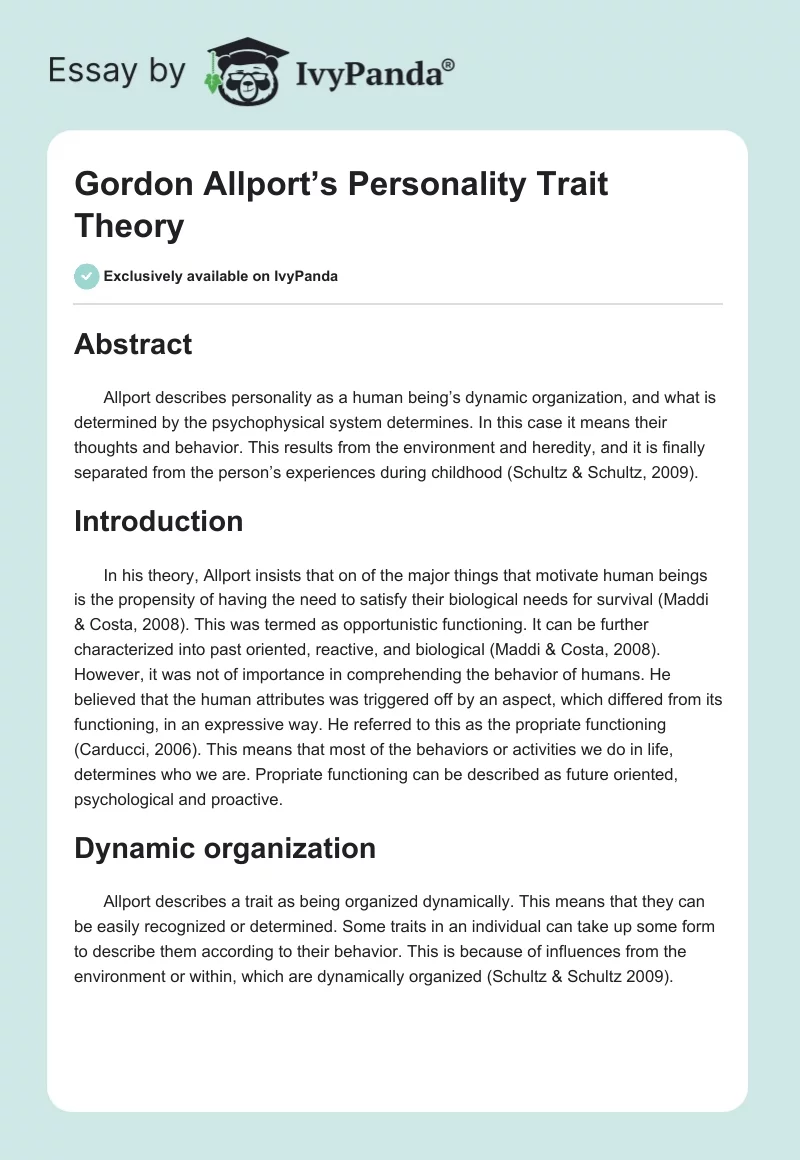 Gordon Allport’s Personality Trait Theory. Page 1