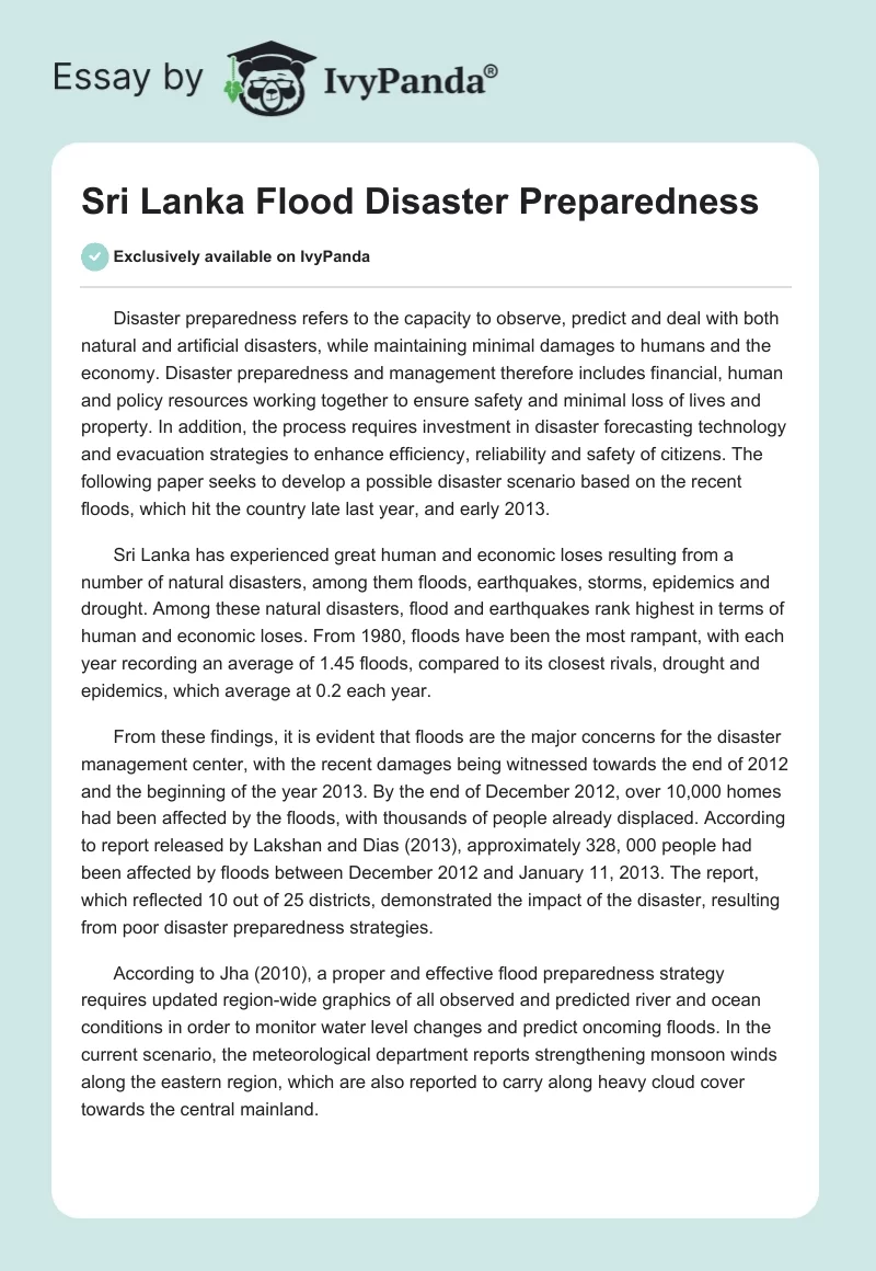 Sri Lanka Flood Disaster Preparedness. Page 1