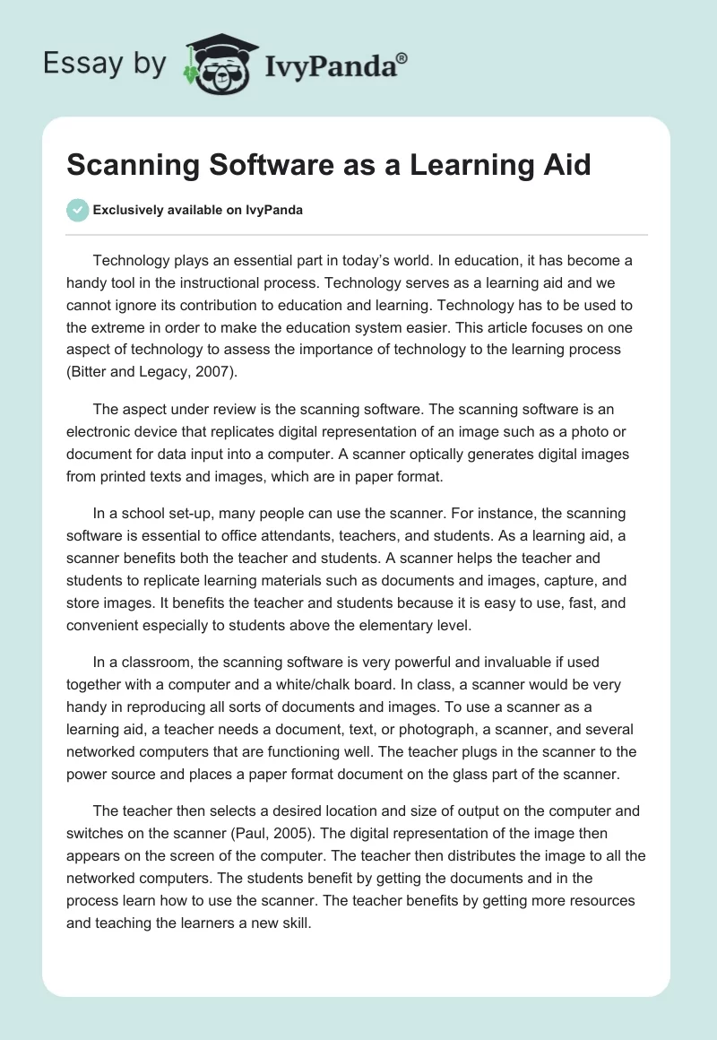 Scanning Software as a Learning Aid. Page 1